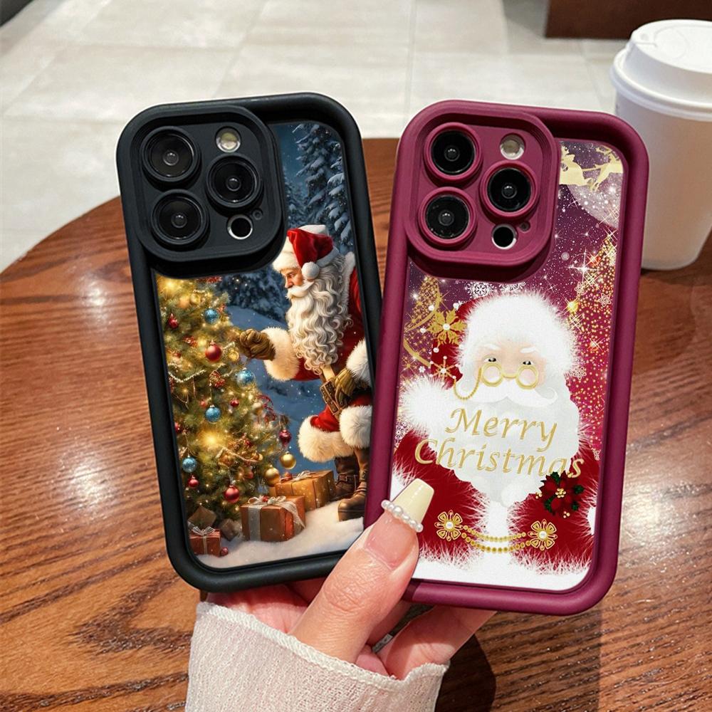 N105 Christmas Happy New Year Art Soft Angel Eyes Phone Cases for iPhone 16 15 14 13 11 Pro Max 8 7 6s Plus 12 Mini XR XS Max SE Shockproof Cover