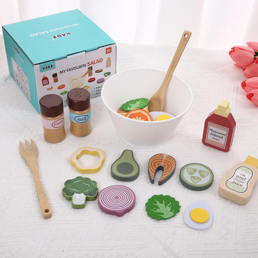 Kitchen Pretend Play Toys Playsets Simulation Food Accessories Pizza Salad Dessert Set Learning Educational Toy for Toddler 3+