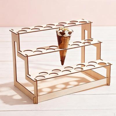 Porta Coni Gelato in Legno Scaffale per Ghiaccioli 33 Fori Decorativo Robusto Espositore a 3 Piani