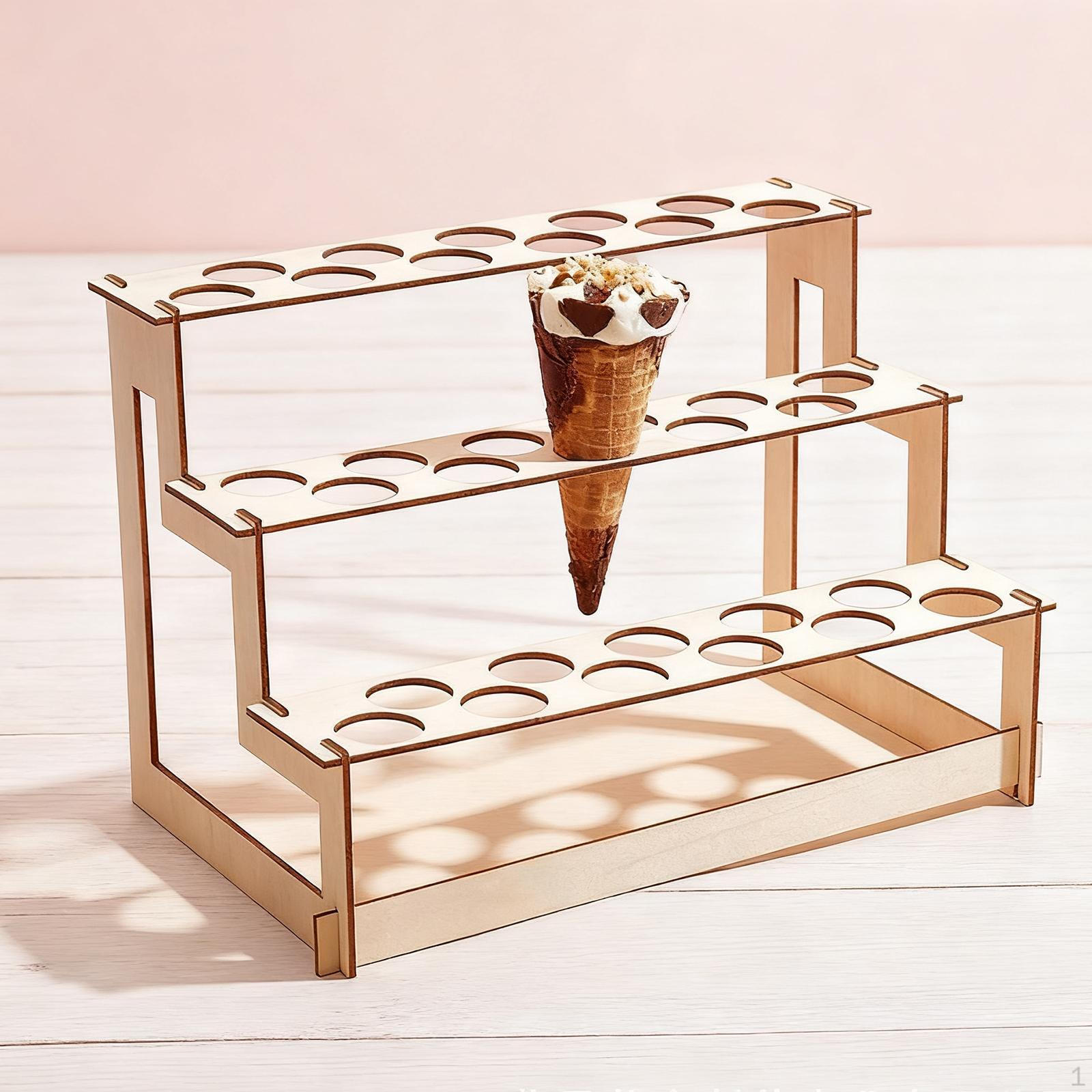 

Wooden Ice Cream Cone Holder Popsicle Shelf 33 Holes Decorative Sturdy 3 Layered Display Stand