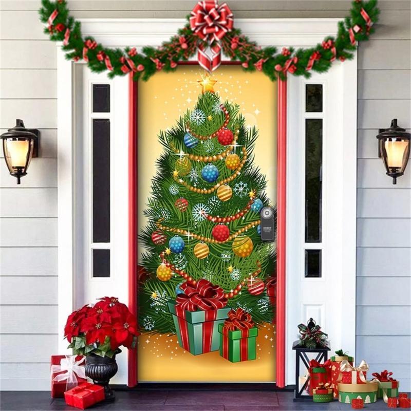 Christmas Party Background Decors Durable Polyester Door Hanging Tapestry Easy Mount