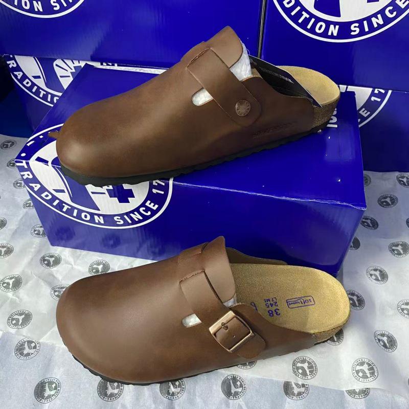 Mules Birkenstock Rétro Fermées BK en Cuir Véritable Unisexe avec Semelle en Liège – Confortables et Polyvalentes.