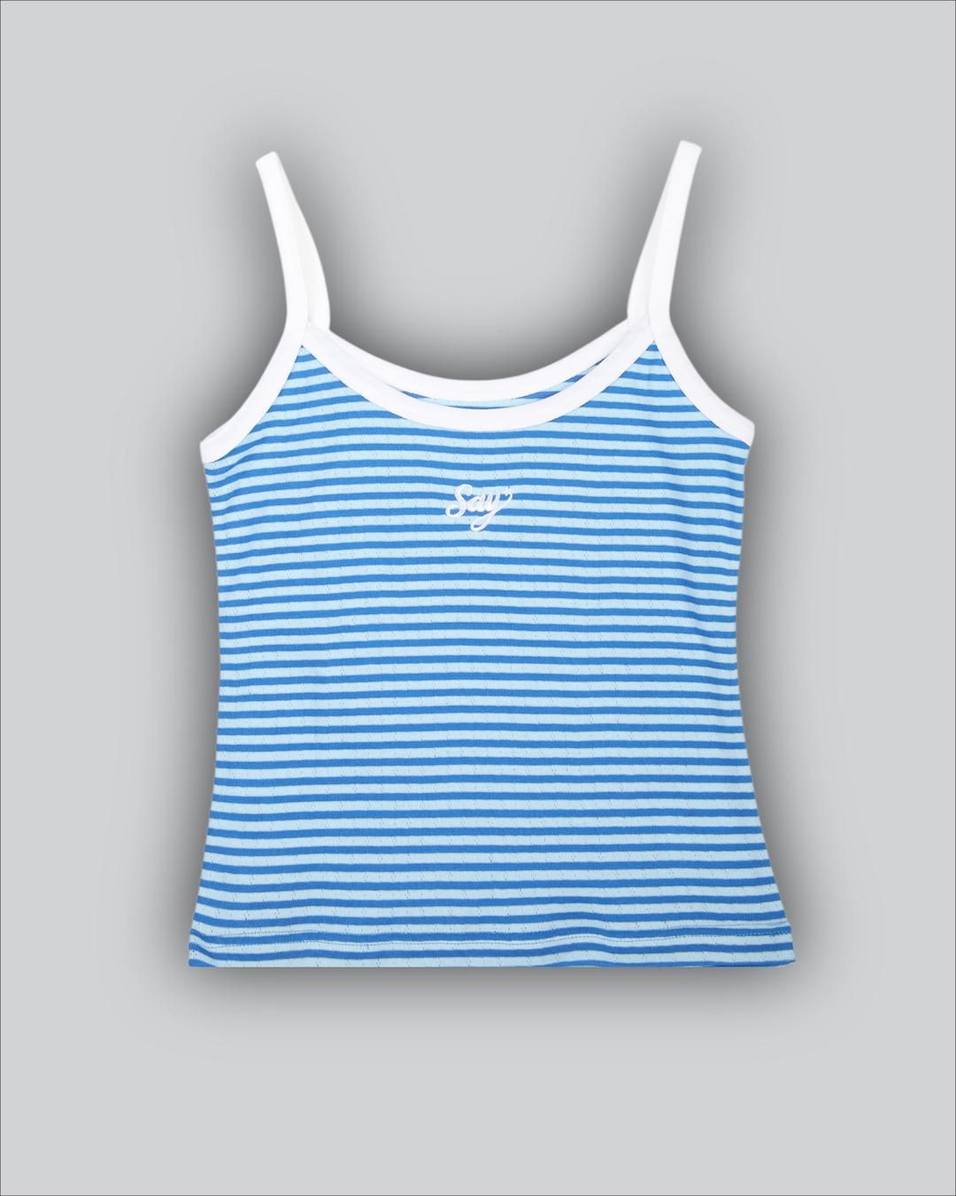 Seiseisei (W) Striped String Tank Top Sky Blue/Os