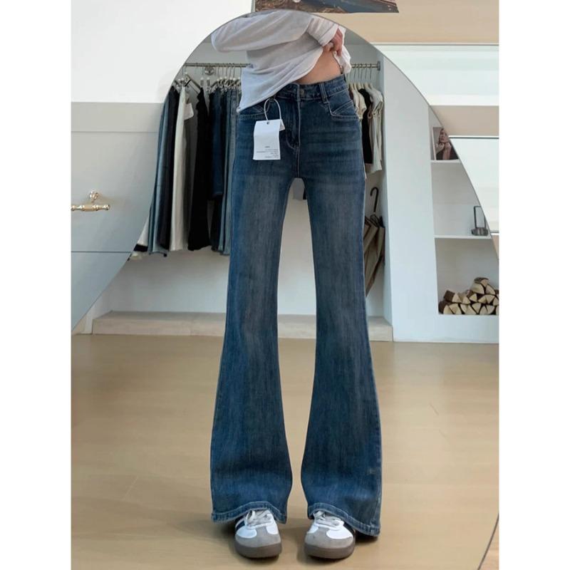 Pear-shaped Body Slightly Elastic Jeans Women's Autumn and Winter Velvet High-waisted Thin Straight-leg Flared Pants