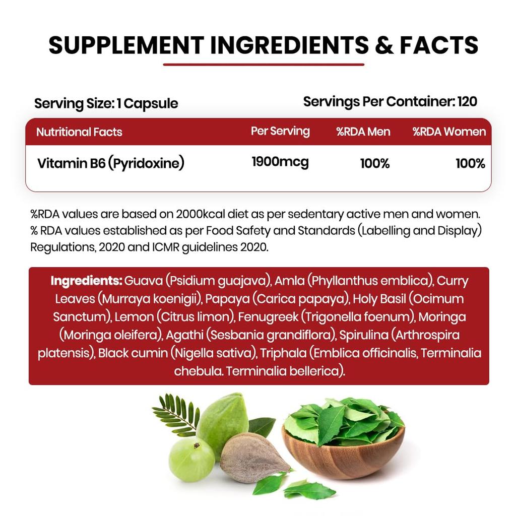 Vlado's Himalayan Organics Plant Based Vitamin B6 Capsules For Daily Wellness Energy Support And Brain Function 120 Capsules