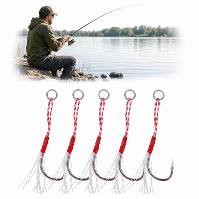 35PCS with Flash Tinsel Jigging Assist Hooks High Carbon Steel Assist Hooks  Freshwater Fishing