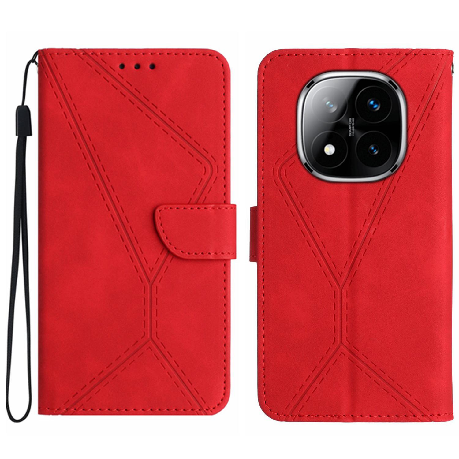 

Для Xiaomi Redmi Note 14 Pro+ 5G/14 Pro 5G/Poco X7 5G Чехол Кожаный С Тиснеными Линиями Чехол для Телефона с Держателем для Карт B