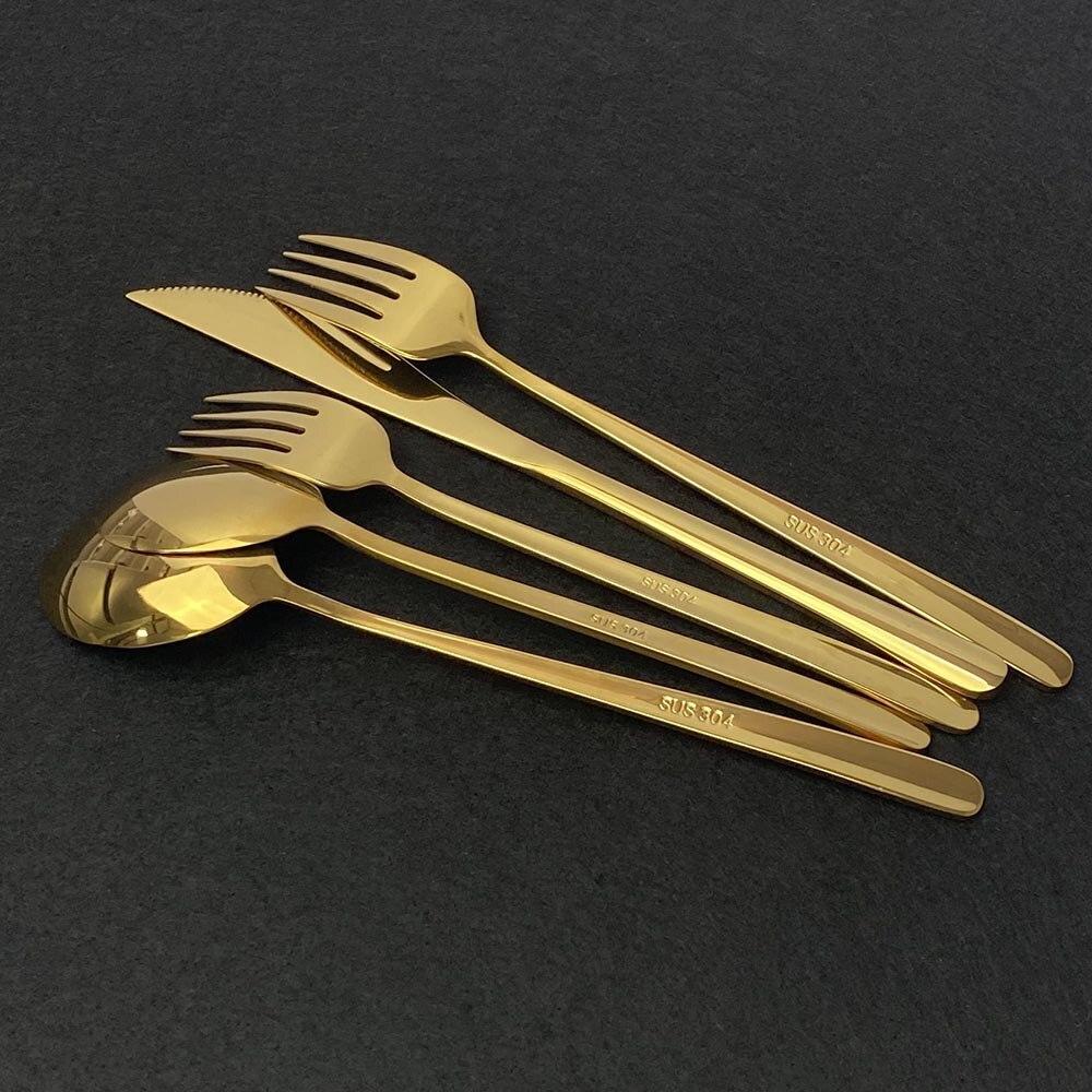 White Gold Cutlery Set 20Pcs Dinnerware Set 18/10 Stainless Steel Knife Fork Spoon Silverware Kitchen Flatware Tableware Set