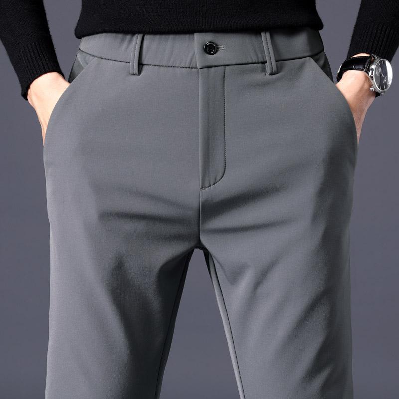 Autumn Winter Warm Men's Fleece Pants Thick Business Stretch Slim Fit Elastic Waist Jogger Classic Trousers Male