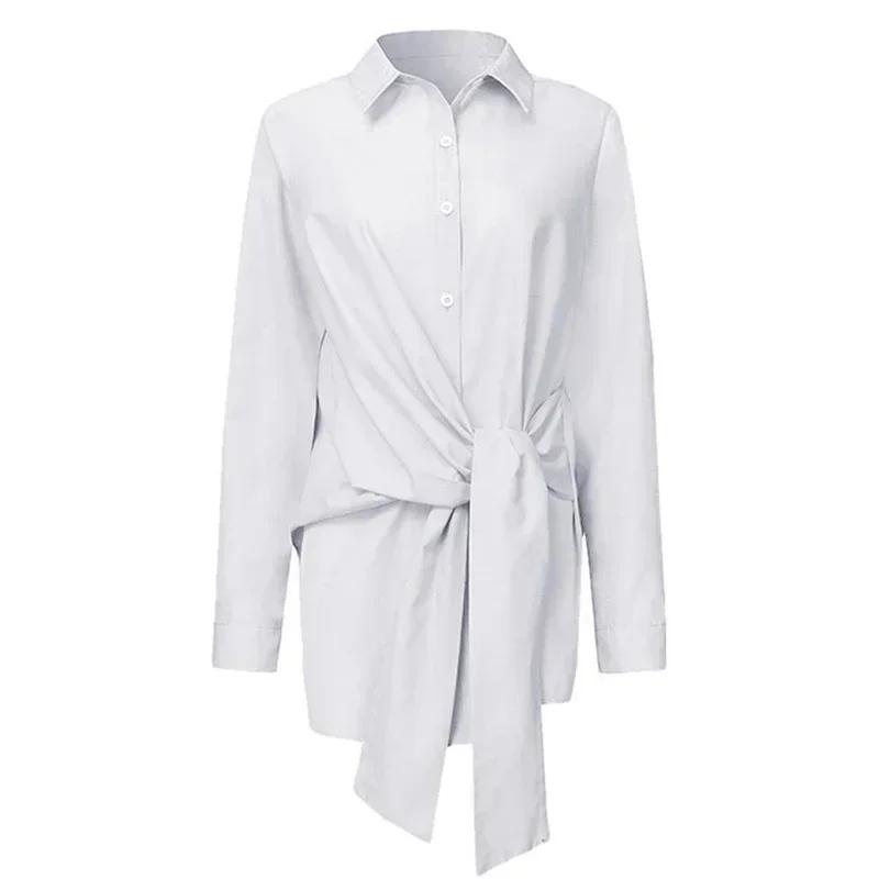 Camicia da Donna a Maniche Lunghe Bottoni Larga Bianca Bluse Lady Ufficio Eleganti Top in Cotone