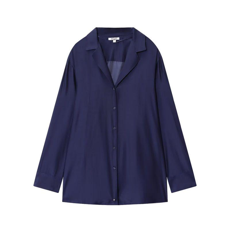 

Kaslead New Women clothes Western Style Fashion Simple and Versatile Loose Long sleeve Shirts 3819008 Blue L