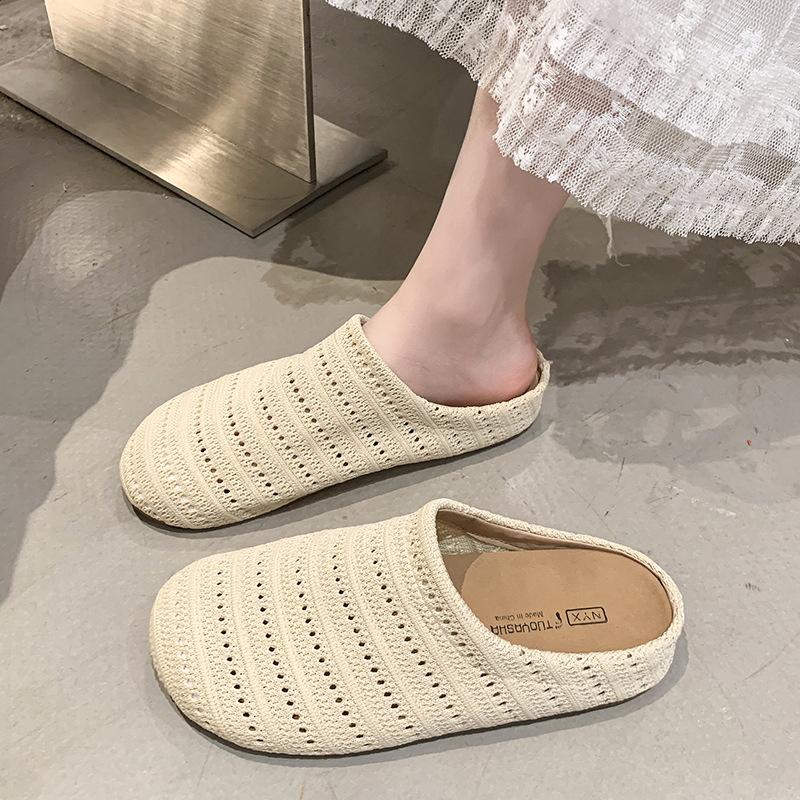 French Müller Sandals 2025 Summer Breathable Bag Head Half Slippers Women's Summer Wear Roman Style Thick-soled Boken Shoes