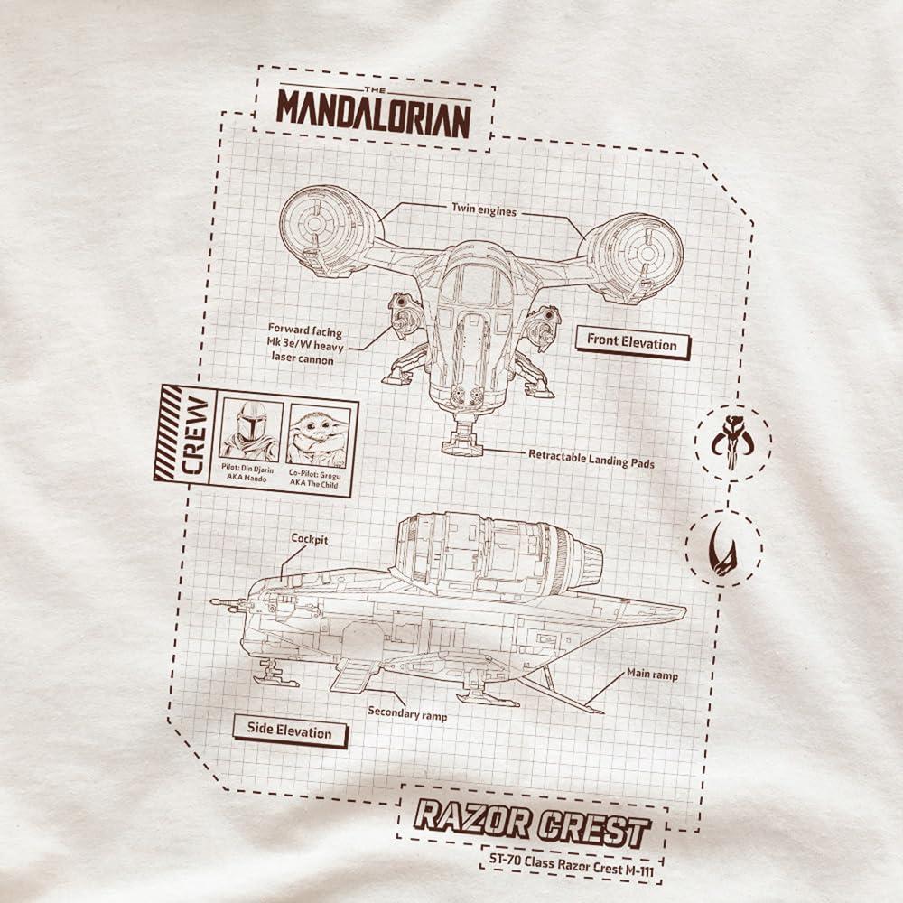 Star Wars: The Mandalorian Mens Razor Crest Blueprint T-Shirt