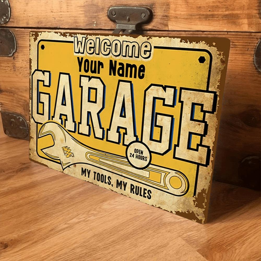 Customizable Retro Garage Metal Sign Personalized Name Horizontal Wall Art Decor