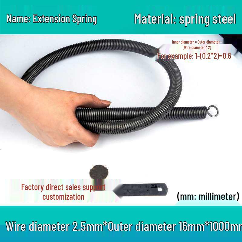 1m Spring Coil Extension with Hook - Strong Tensile Force, Thin Soft Sheath, for Tarpaulins & Sliding Doors