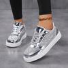 Women's Sequined Low Cut Lace Up Design Paired with PU Upper and EVA Cushioned Sole, Suitable for Daily Commuting and Leisure Travel