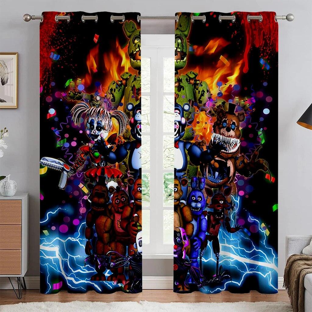 

Cartoon Exciting Scary Game Printed Curtains For Bedroom Office Kitchen Living Room Study Room Decorative Window Drapes W50xH130(CM)x2PCS-Rod pocket