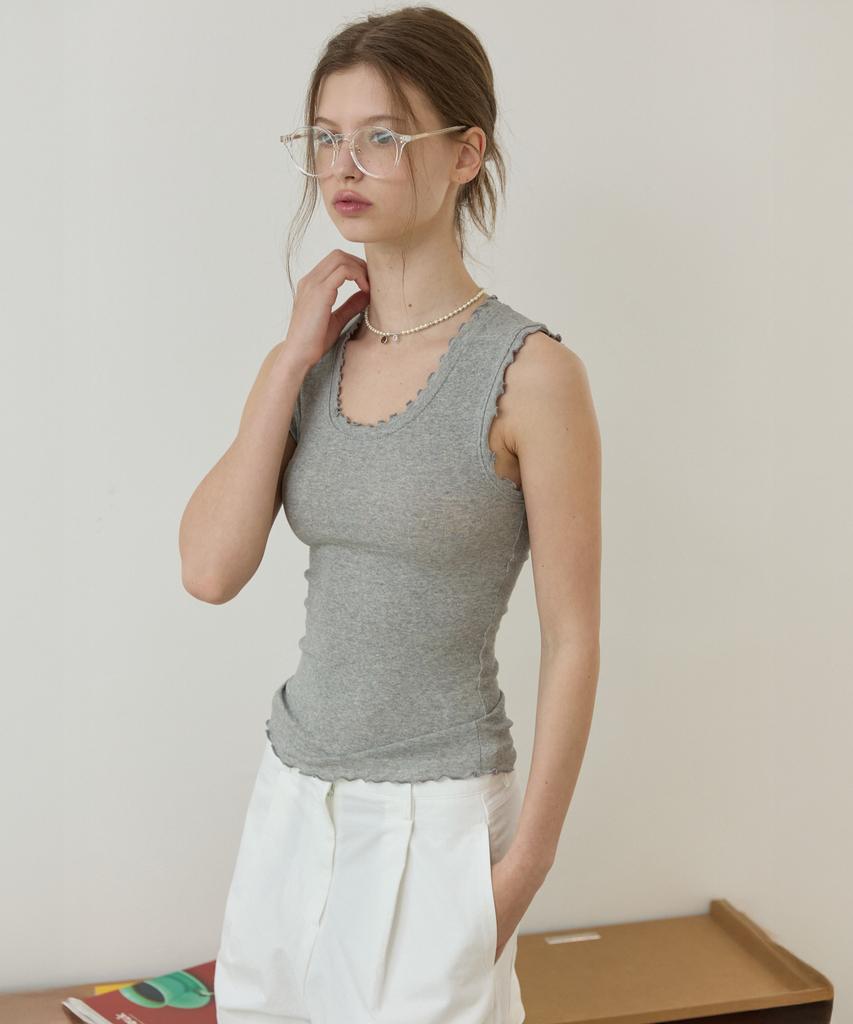 Opeundoeoseutyudio Frill Stripe Sleeve Tee Solid Gray