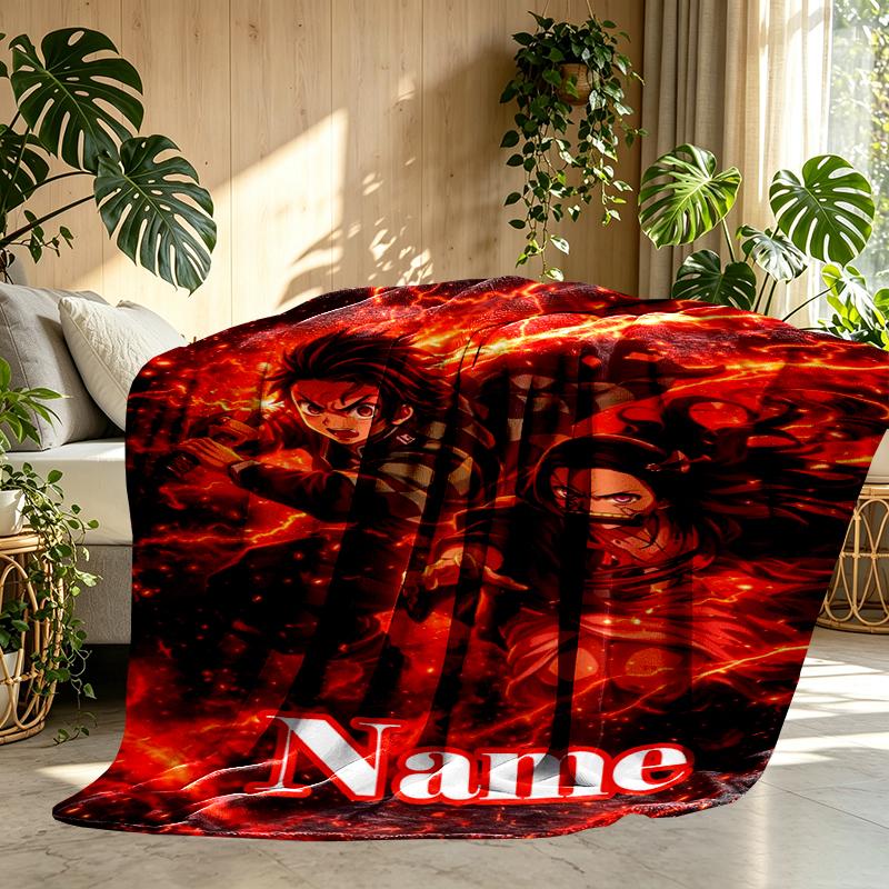 Custom Name Personalized Demon Slayer Print Blanket, Home Decor, Bedroom, Sofa, Camping, Couch, Gifts for Birthday Christmas