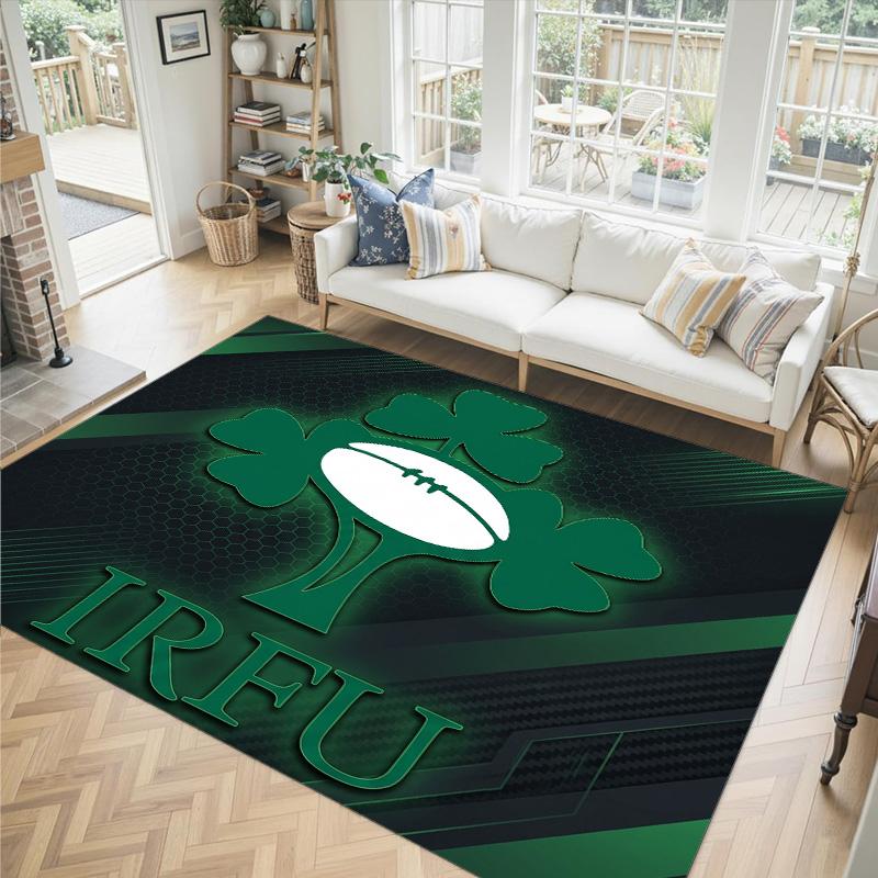 Ireland Rugby Design Crystal Velvet Carpet Cozy Non?Slip Printed Rug For Bedroom Living Room Entrance