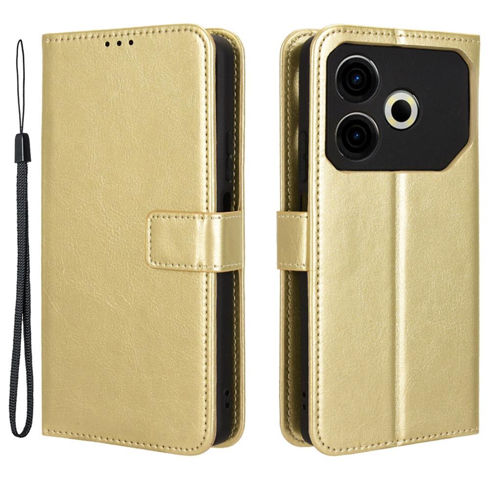 

For TECNO Pova 6 Neo Leather Phone Case Wallet Crazy Horse Texture Gold