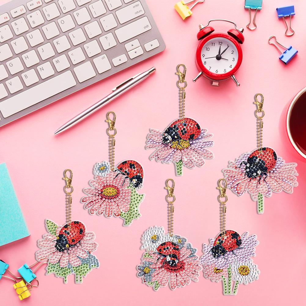 6PCS Special Shape Diamond Art Keyring Double Sided Rhinestone Painting Keychain Pendant Diamond Painting Art Keychain Pendant