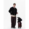 Unisex Retro Black Woolen Baseball Jacket - Heavyweight, Loose-Fit, Short, Casual Outerwear for Autumn/Winter