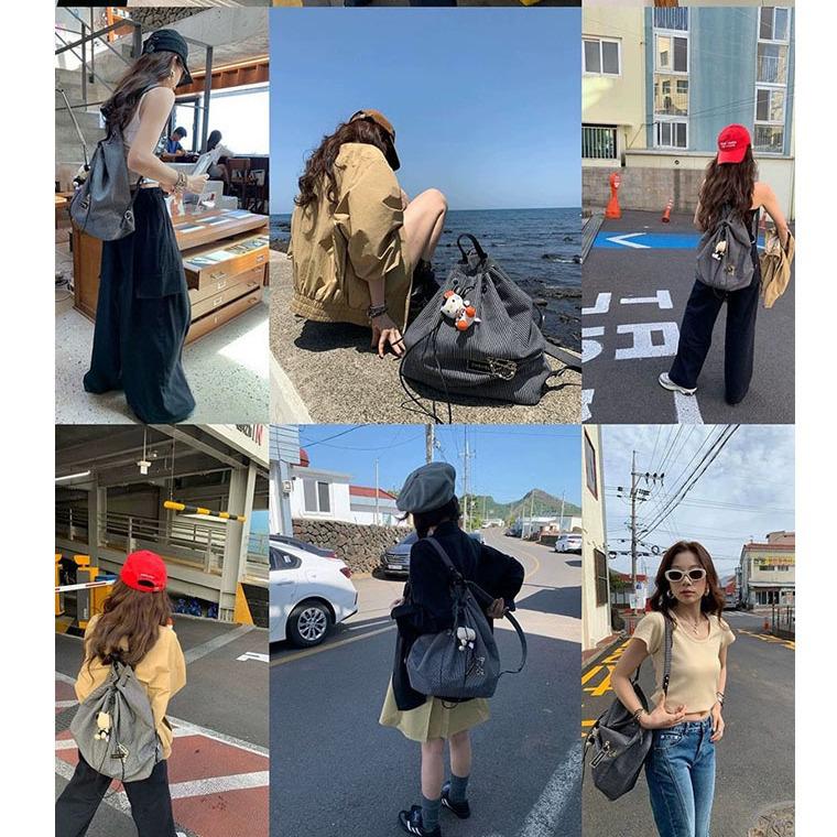 Korean Striped Canvas Backpack: Women's Casual, Versatile, Large Capacity, Trendy for Summer 2025