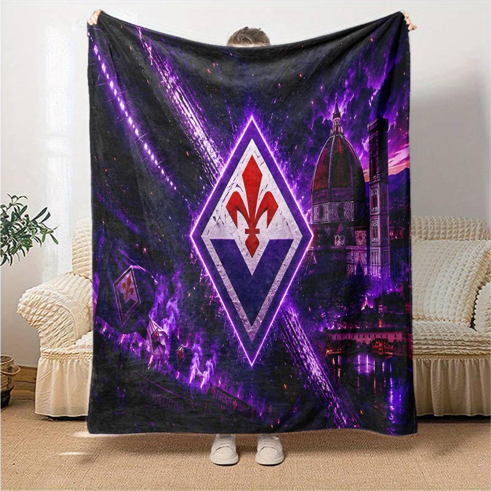 Fiorentina Football Crest Flannel Blanket, Soft Polyester, Modern Design, All-Season for Camping, Travel, Gifts for Holidays or Birthdays