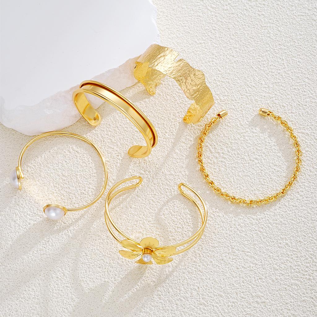 IF ME 5 Pcs/Set Vintage Gold Color Flower Bracelet for Women Fashion Retro Geometric Metal Open Bangle Charm Party Jewelry Gifts