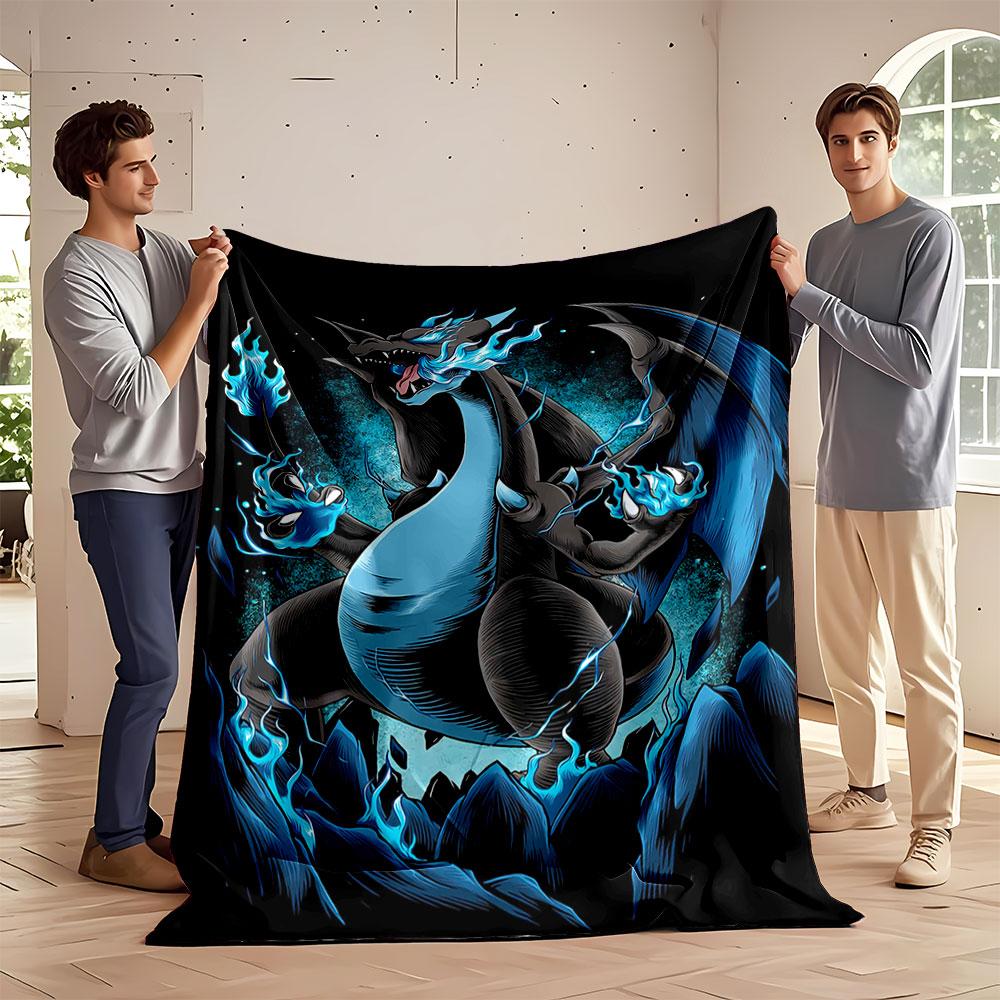 A Fierce Dragon Surrounded by Blue Flames In a Dark, Mysterious Setting. for All Seasons Blanket Lunch Break Throw Gift 75X95CM