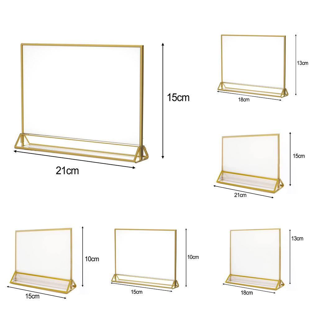 Porte-Affiches Acrylique à Bordures Dorées Présentoir Cadre Photo Porte-Papiers Transparent Présentoirs de Table pour Menus de Mariage Restaurants
