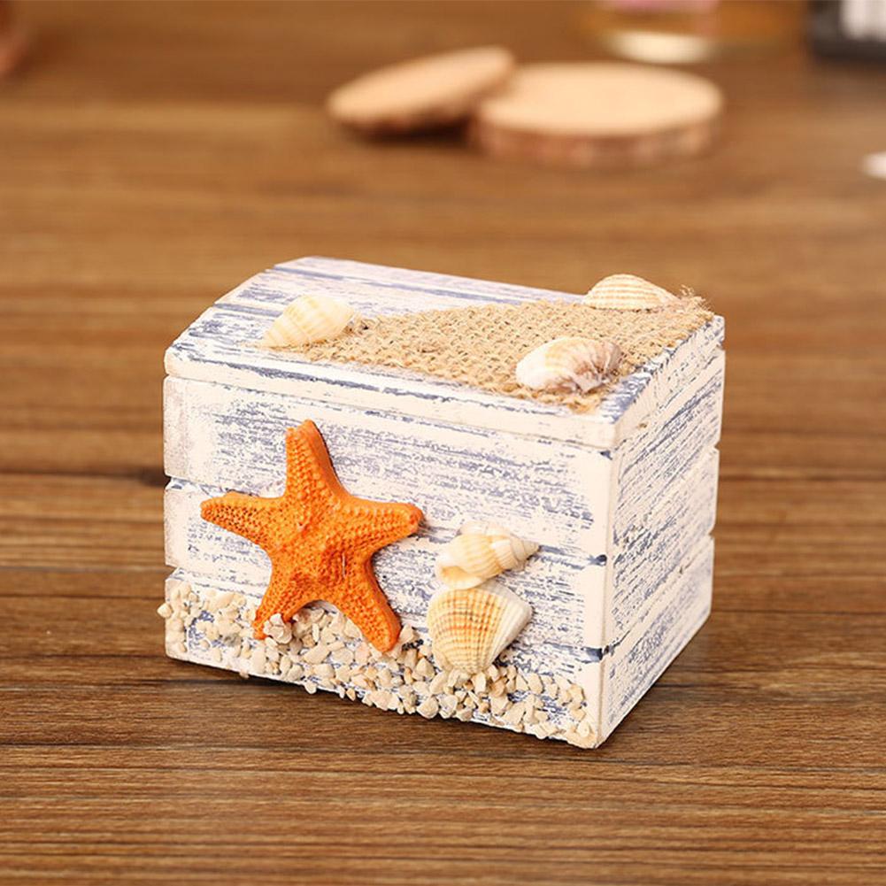 Mediterranean Style Wooden Jewelry Box Portable Small Storage Case(starfish)