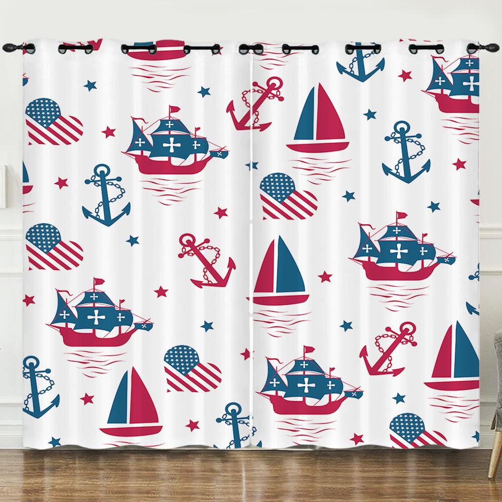 Curtains Independence Day Holiday 3D Digital Printing Blackout Curtains Perforated Flannel Curtains