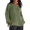 Long Sleeved Round Neck Solid Color Top Cotton and Linen Women’s Blouses & Shirts