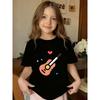 European sizes Adorable T-Shirt Featuring a Cartoon Guitar Design, with a Round Neck And Short Sleeves