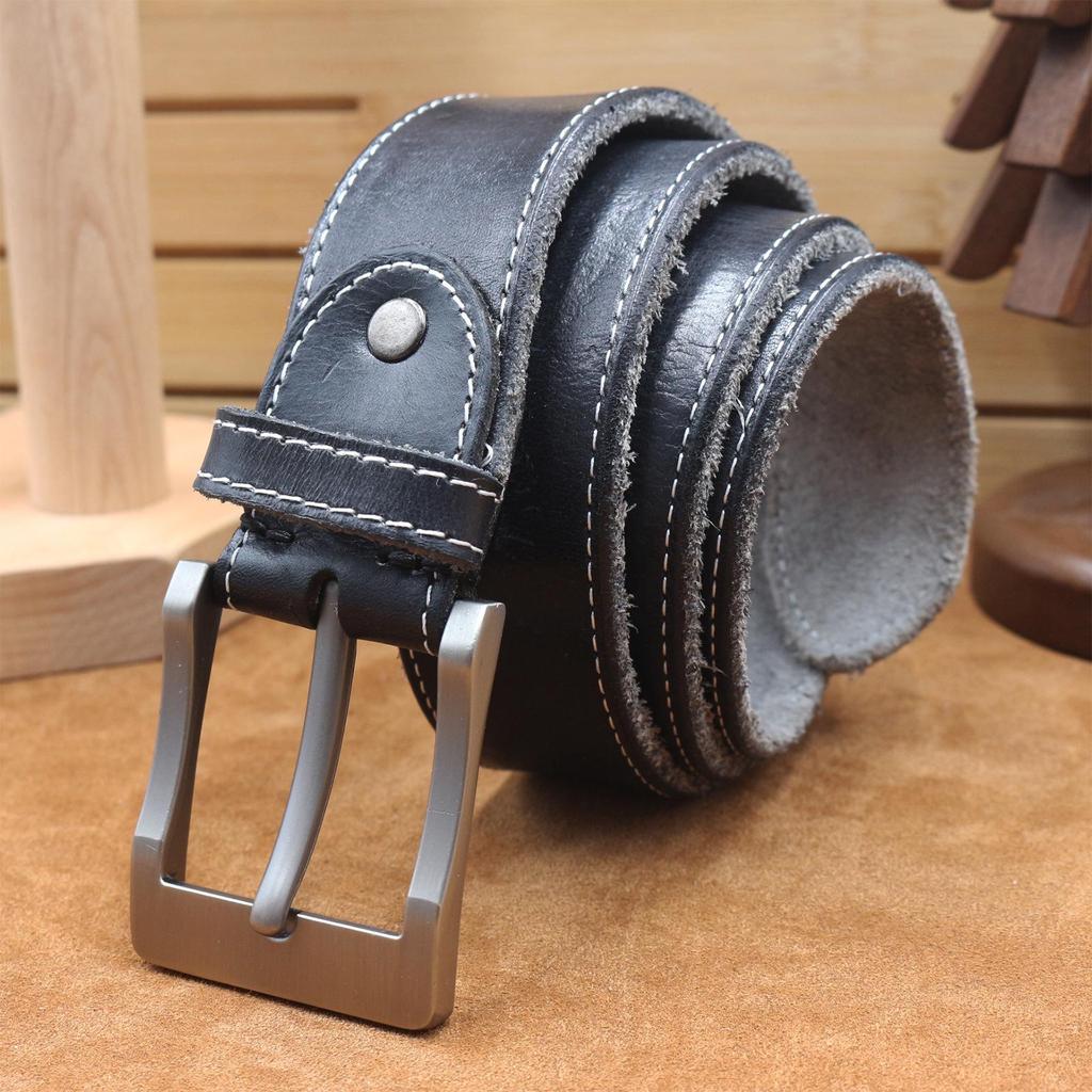Herren Gürtel aus genähtem Rindsleder, Dornschließe, Echtes Leder, Lässiger Retro-Stil für Studenten, Erwachsene und Jeans