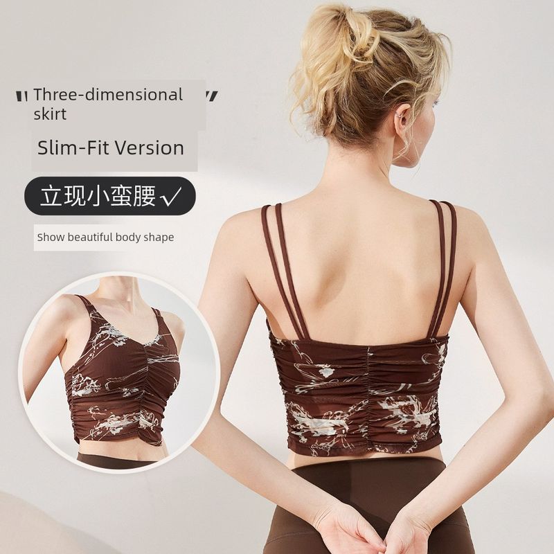 Export Sports Intimates Women's Beauty Back Sling Fixed One-Piece Chest Pad Yoga Bra Print Fitness Vest Tops