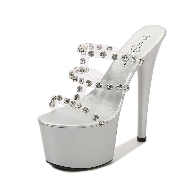 Mode 8 Zoll Transparente Keilabsätze mit Glitzer-Strasssteinen - Wasserdichte Plateau-Stilettos für Nachtclub-Party & Abendsandalen