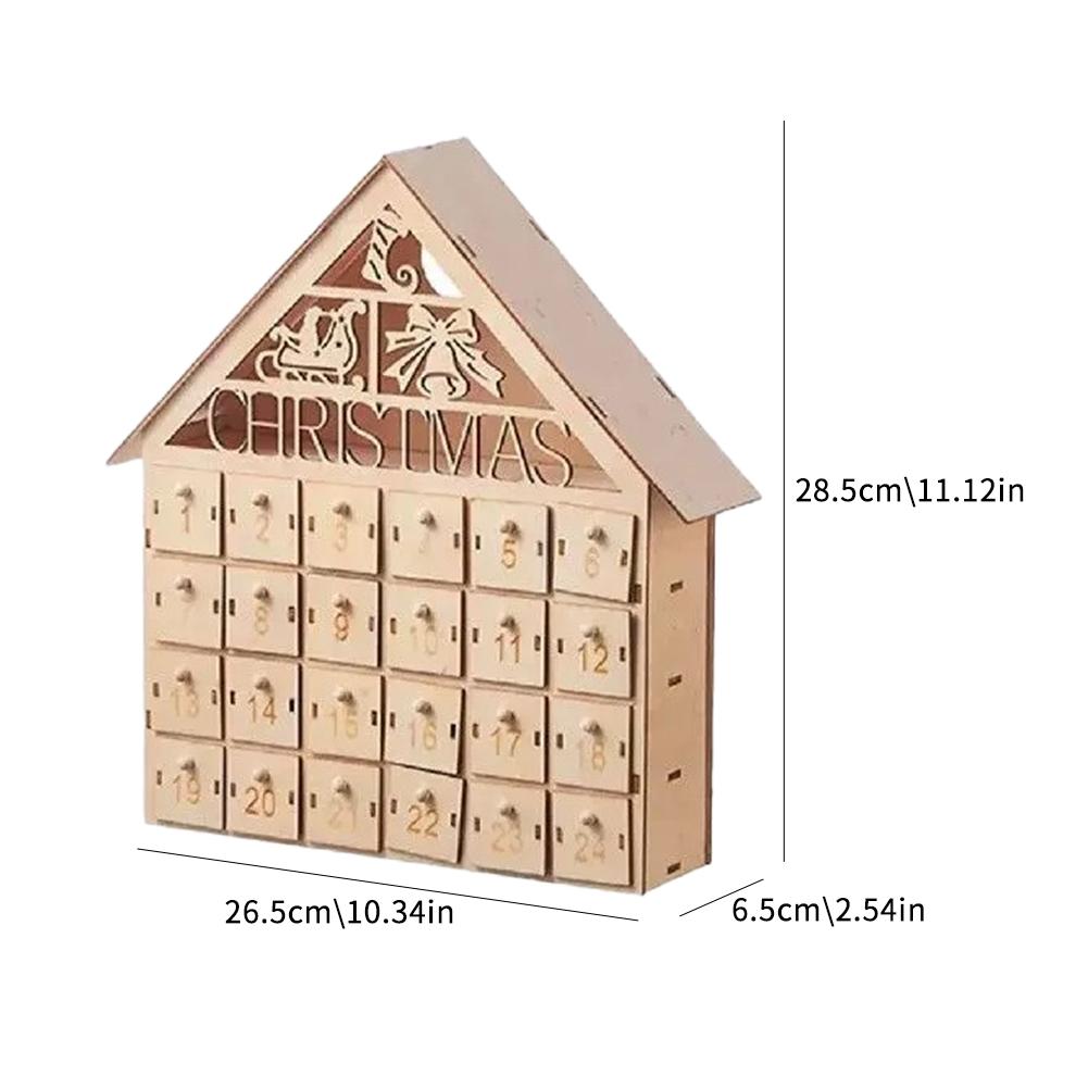 Christmas Countdown Storage Box 24 Day Wooden Advent Calendar Decorated Lighted Countdown to Christmas Calendar, Storage Drawer