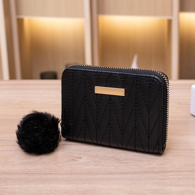Women's Short Wallet, New Rhombus Embroidered Iron Sheet Fluffy Decorative Change Bag, Casual Small Card Bag.