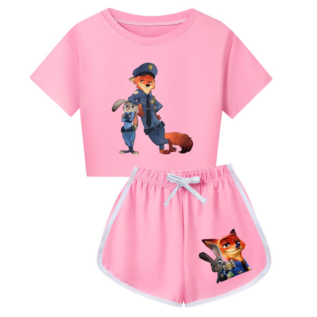 Kids Summer Sport T-Shirt And Shorts 2 Piece Outfit Tracksuit Set Short Sleeve Print Crop Tops With Clothing Set