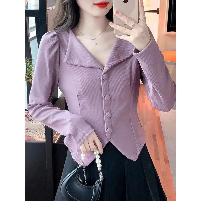 

Женский вязаный свитер с V-образным вырезом — облегающий крой, длинный рукав, коллекция весна/осень 2023 г. Small фиолетовый