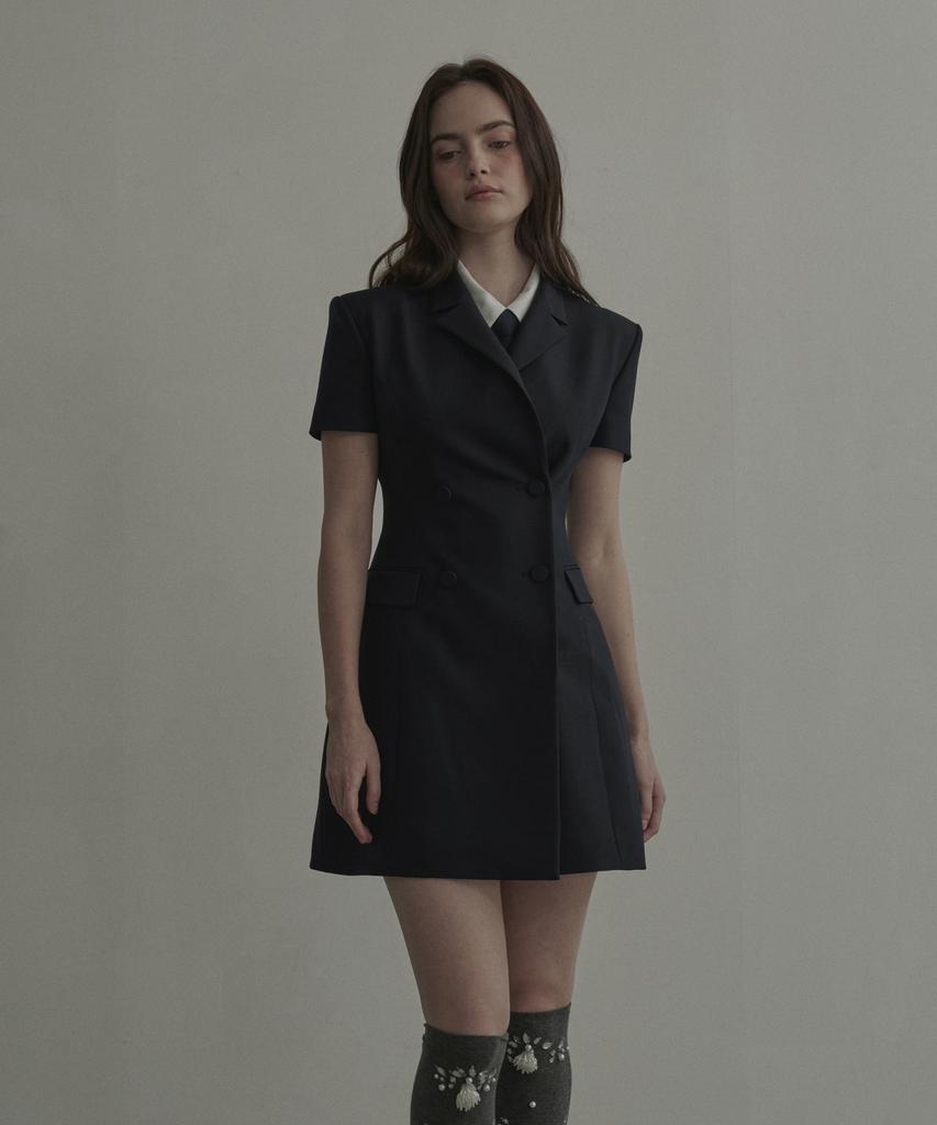 Mausolleum Jenn Half-Sleeve Suit Jacket Dress - Navy