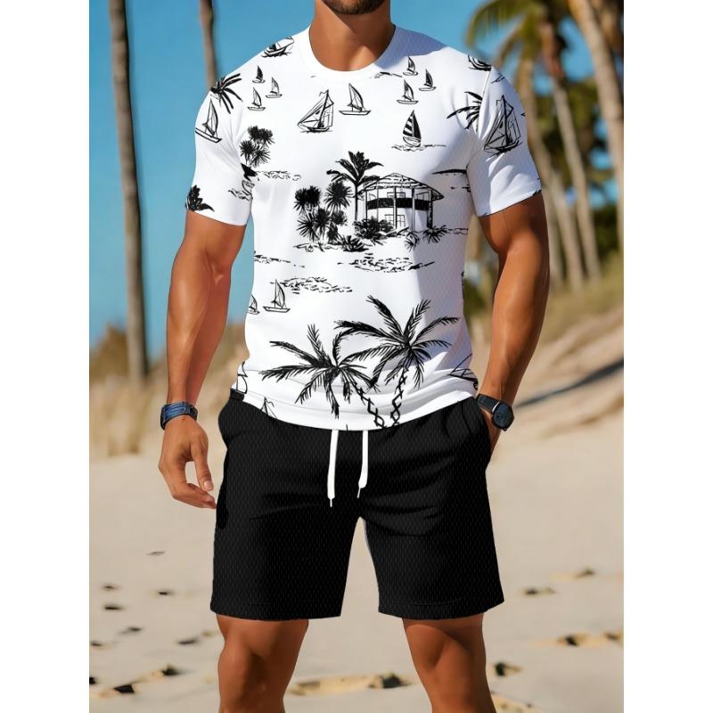 Casual sports suit breathable outdoor casual men s round neck T-shirt shorts pants suit S