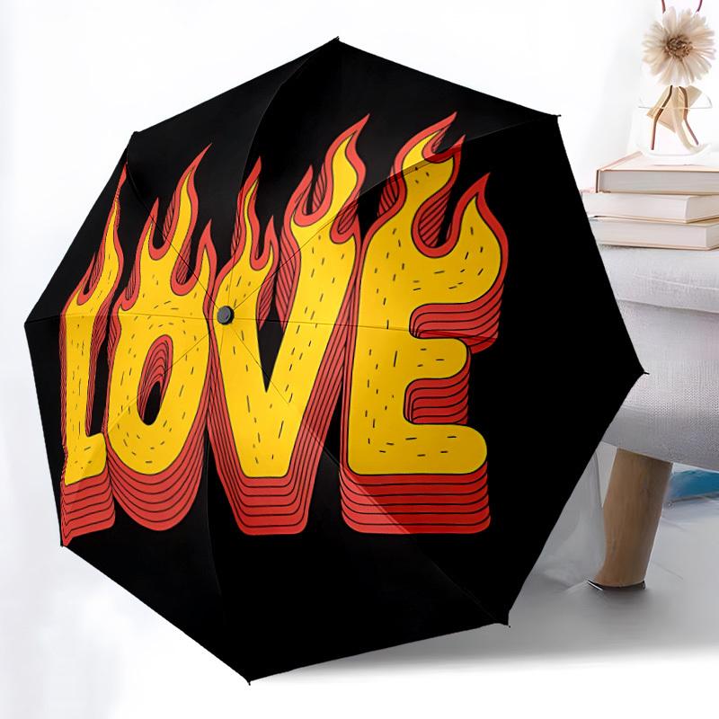 1pc Flame Love Automatic Folding Umbrella - Portable Collapsible 8-Rib Umbrella for All Seasons Yy251119167