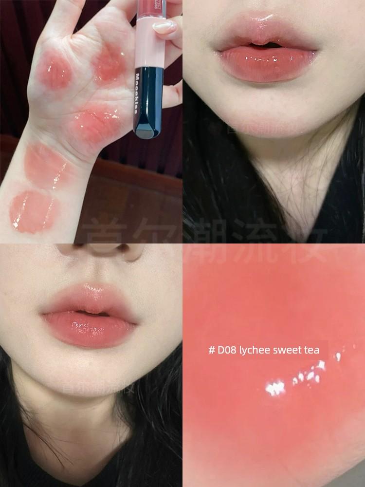 Lychee Rose Jelly~Mukeshi Double-Ended Lip Glaze Mirror-Like Water Gloss Low Saturation Natural Lipstick Nude Color Not Easy to Transfer