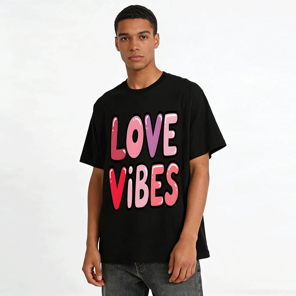 Love Vibes Gradient Print Casual Tee Valentine's Day Top For Women Pure cotton T-shirt