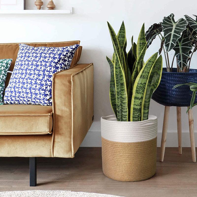 Woven Cotton Rope Basket for Flowers - Modern Indoor Flower Pot and Storage Solution