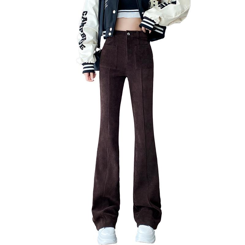 2024 Autumn/Winter High-Waist Corduroy Flared Pants: Plus Velvet, Thickened, Slimming, Casual Korean Style